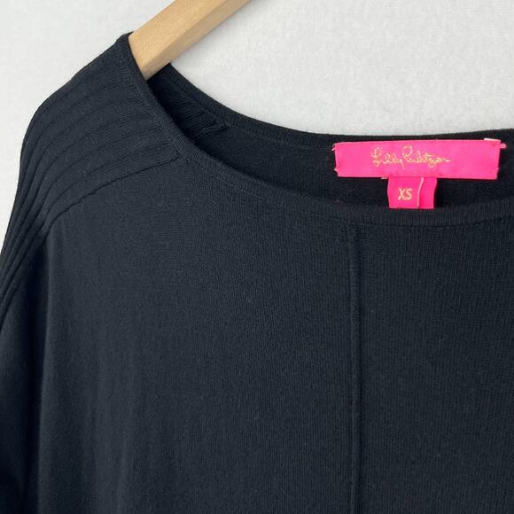 LILLY PULITZER Sweater XS Joslyn Coolmax Relaxed Tunic Boat Neck Pullover Black - Picture 7 of 13